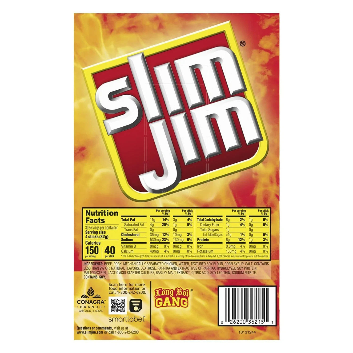 Slim Jim Original 0.28 oz 120 Pack | Bulk Beef Jerky Snack Sticks | Great Prize