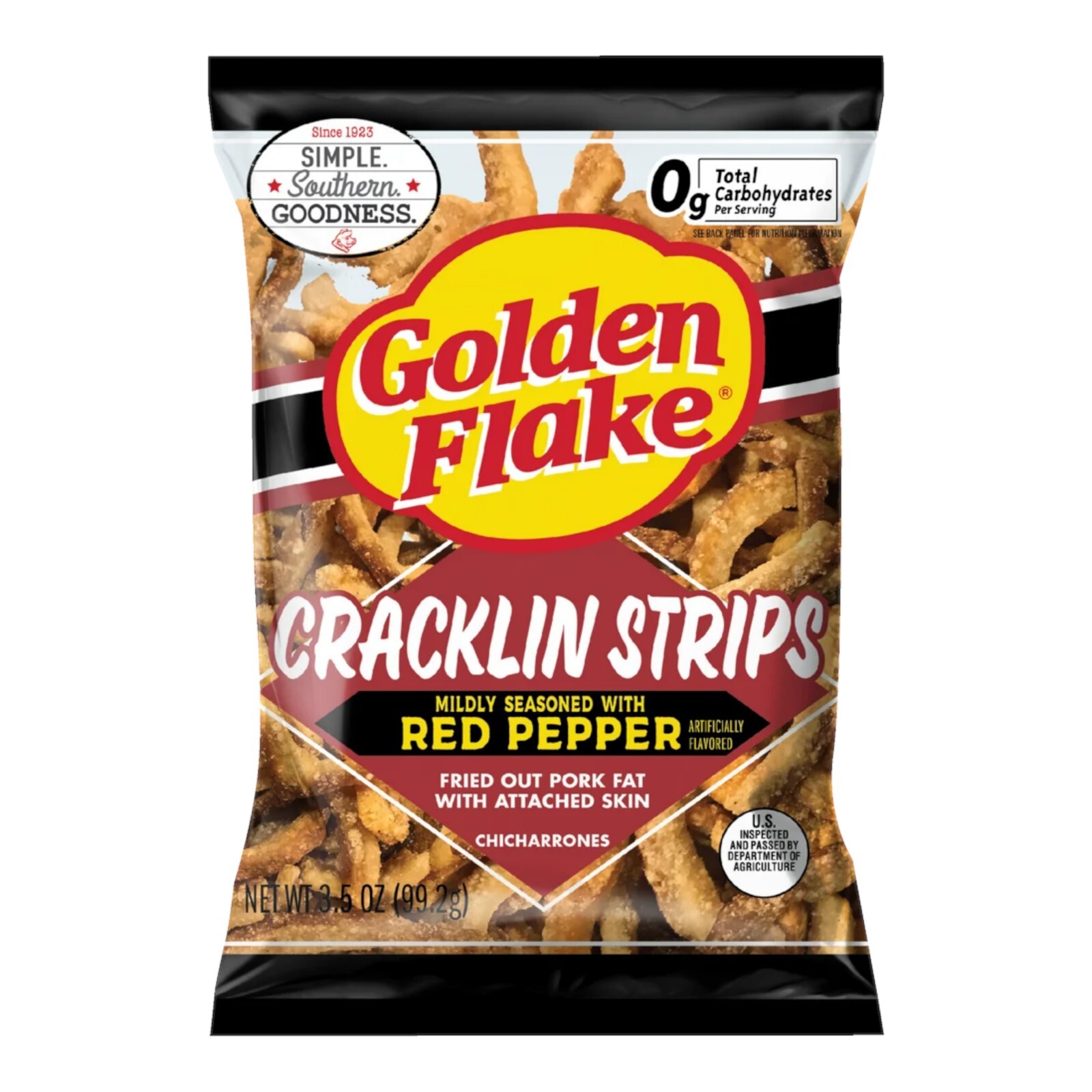 Golden Flake Fried Pork Cracklin Strips Mildly Seasoned w/ Red Pepper-3pk-3.5oz.