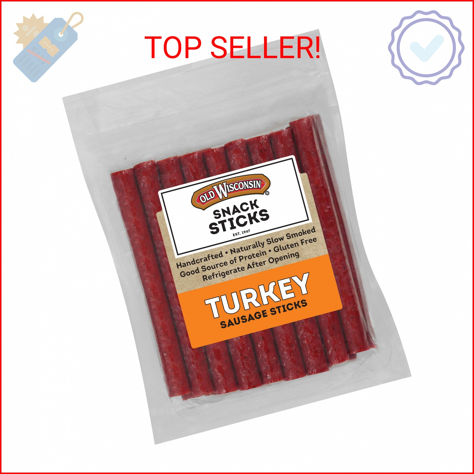 Old Wisconsin Turkey Sausage Snack Sticks, Naturally Smoked, Ready to Eat, High