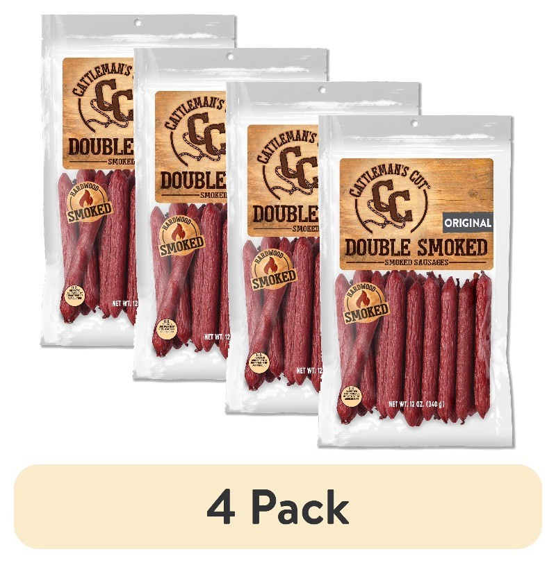(4 pack) Double Smoked Sausages 12oz, Shelf-Stable Resealable Bag