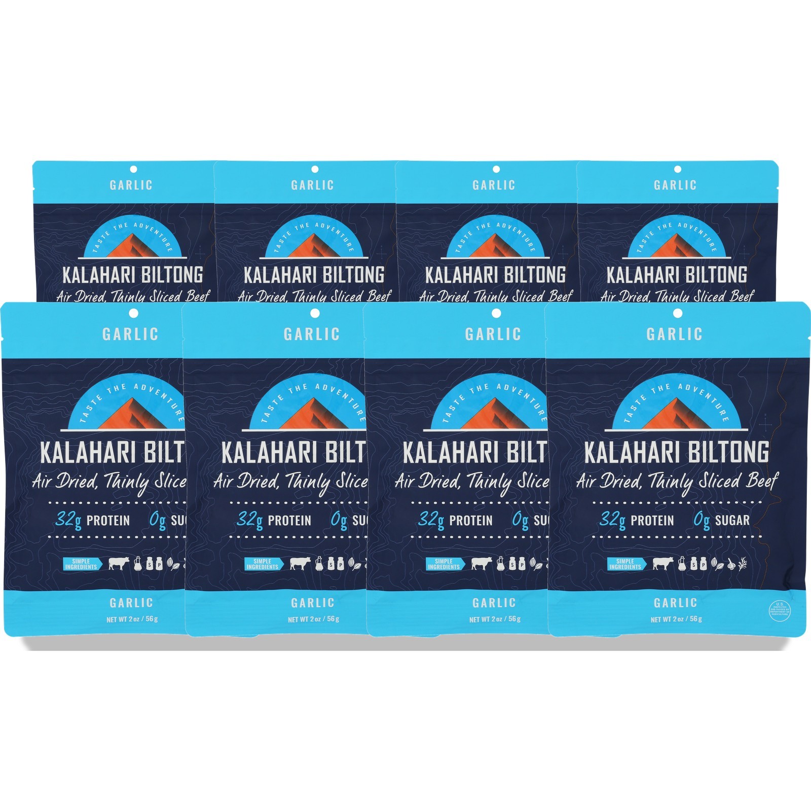 Kalahari Biltong Garlic Beef Air Dried Thin Sliced 2 Oz Snack 8 Pack