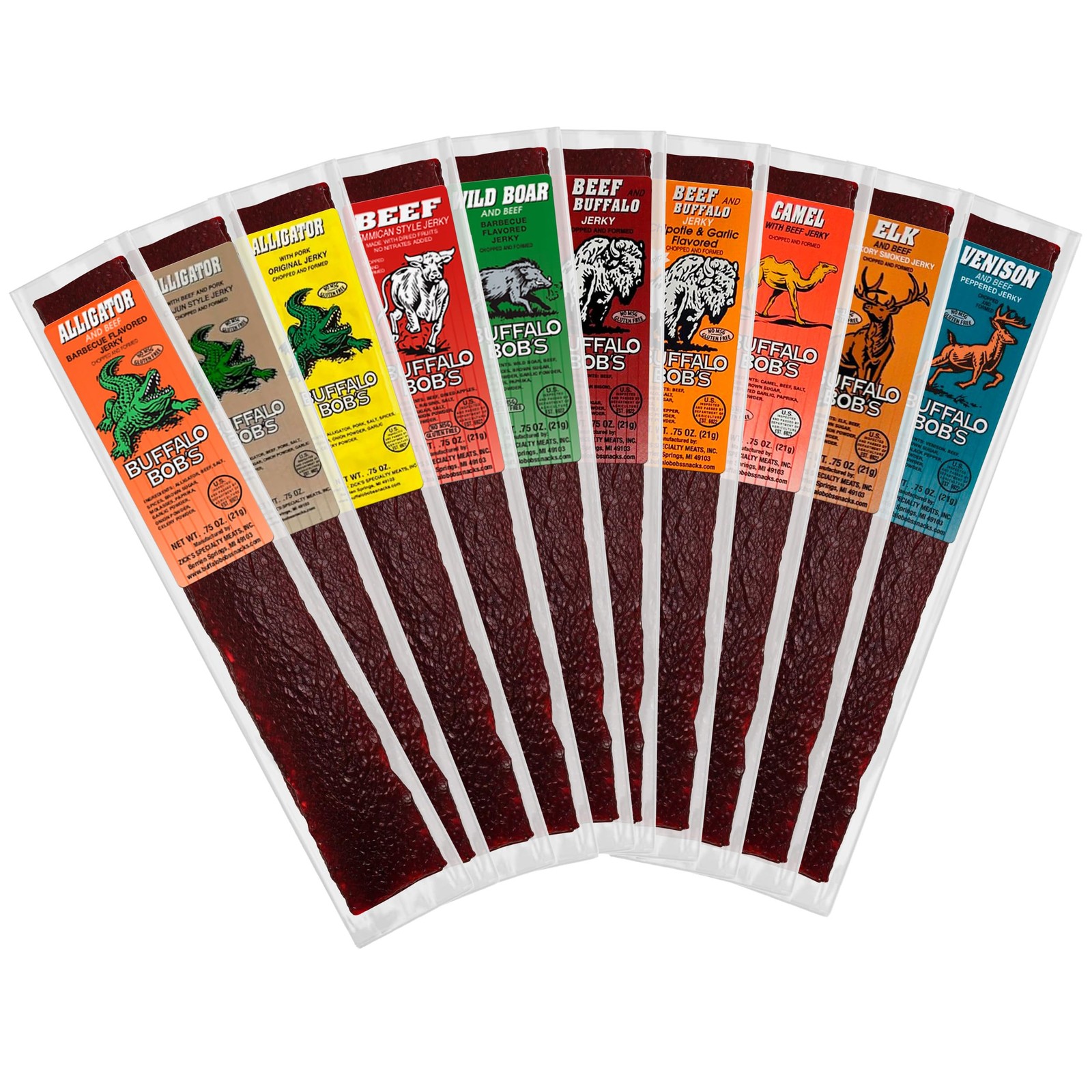 Buffalo Bob’s Exotic Jerky 10Pack, 10 Flavor Variety Pack of Snack Sticks, Wi…