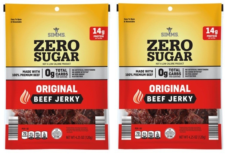 Simms Zero Sugar Free Beef Jerkey Original 14g Protein, 4.25 Ounce (2 Bags)