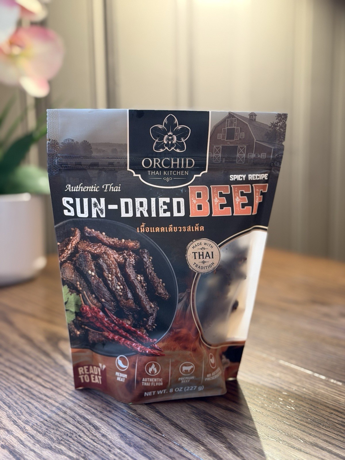 Authentic Thai Sun-Dried Beef Jerky 8oz | Orchid Thai Kitchen | Original Recipe
