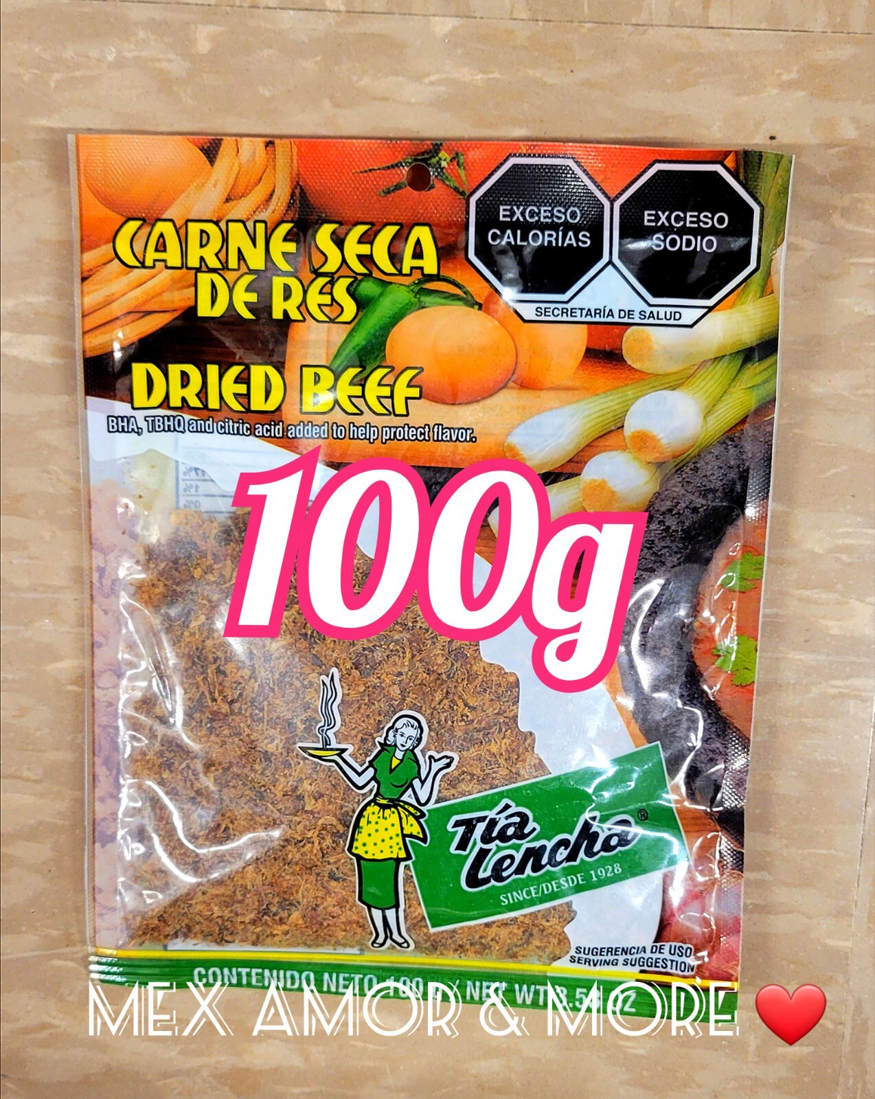 X2 TIA LENCHA MACHACADO CARNE SECA SHREDDED BEEF JERKY 100gr MONTERREY NL