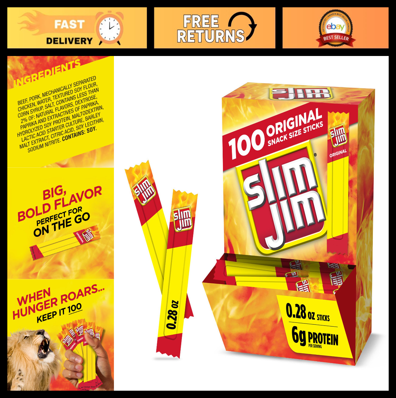 Savory Smoked Jerky Snack Sticks, Original Flavor, 0.28 oz, 100 Count Pack