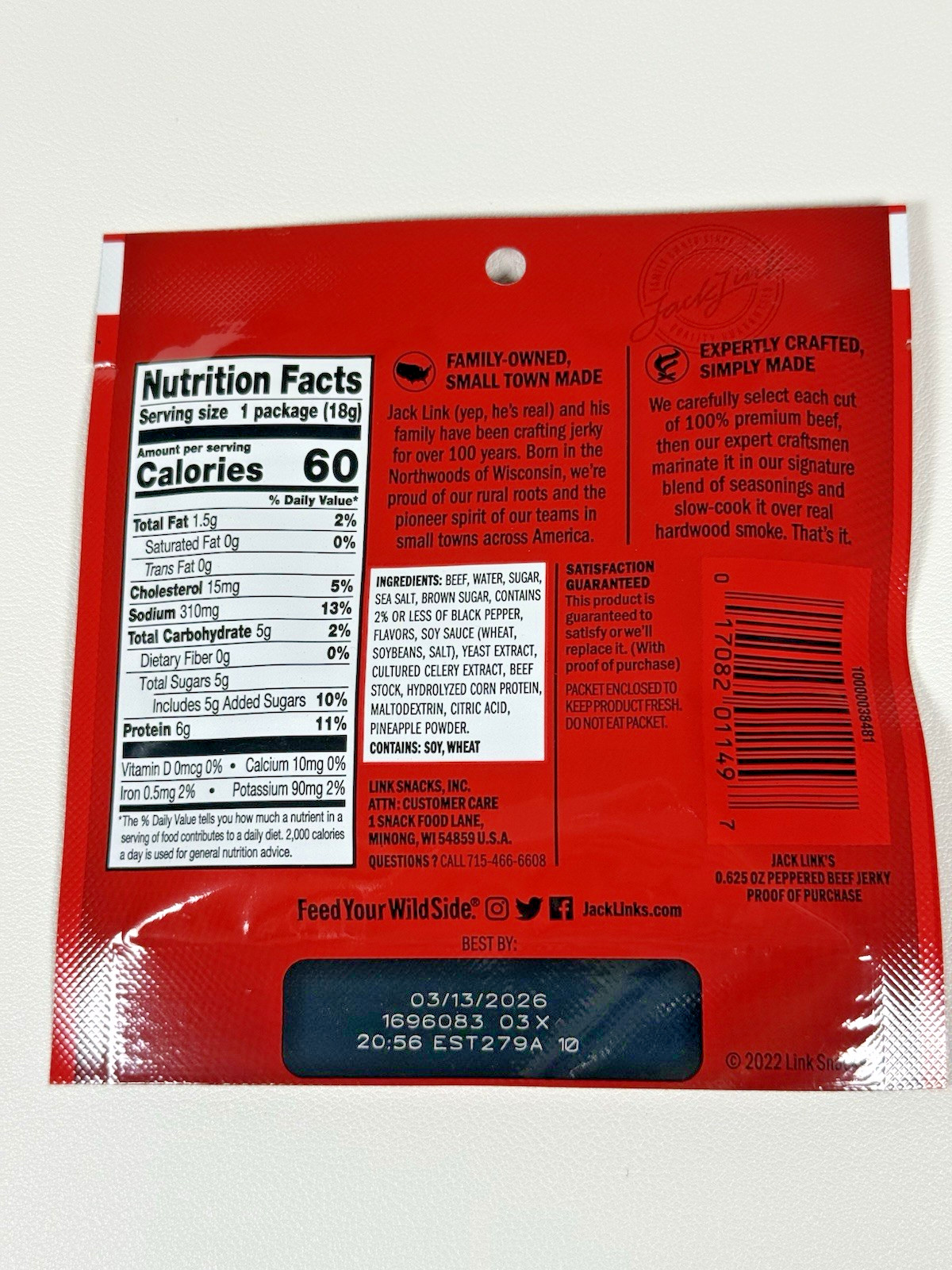 Jack Link’s Peppered Beef Jerky 100% Beef Fresh 0.625 oz Bag