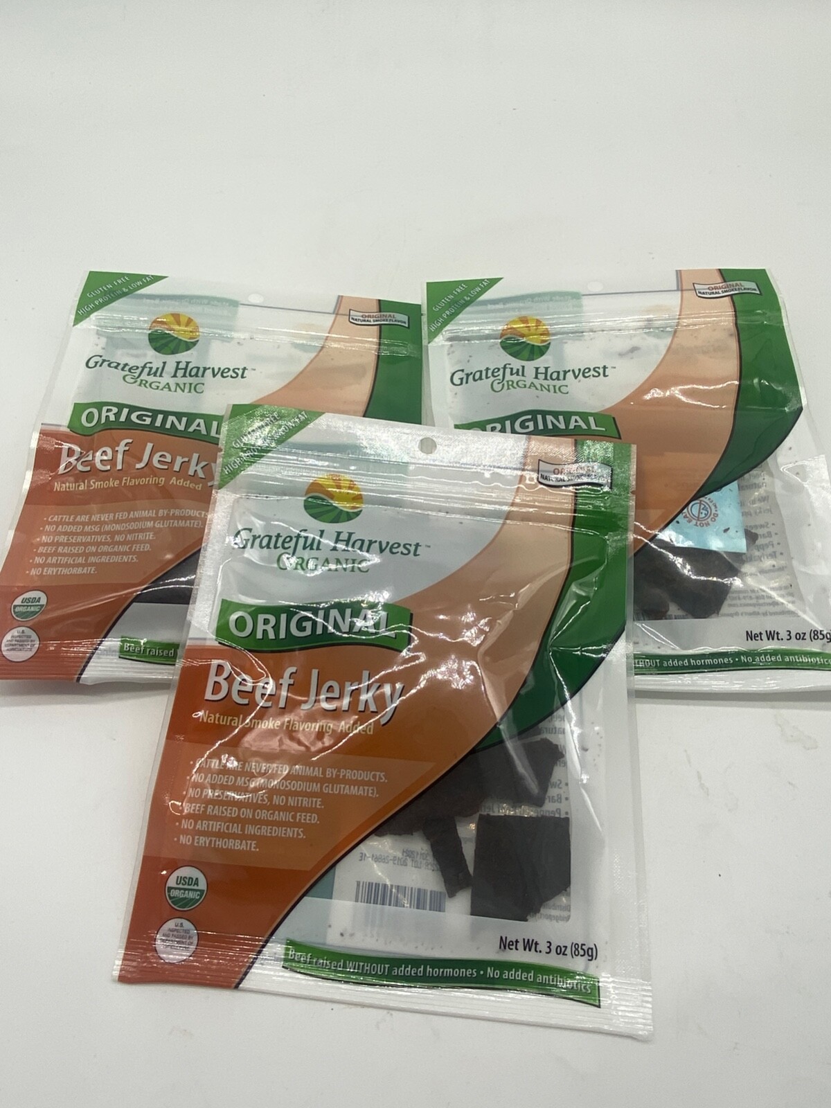 Grateful Harvest Organic Original Beef Jerky (3 Pack ) 3 oz X 3 Bags