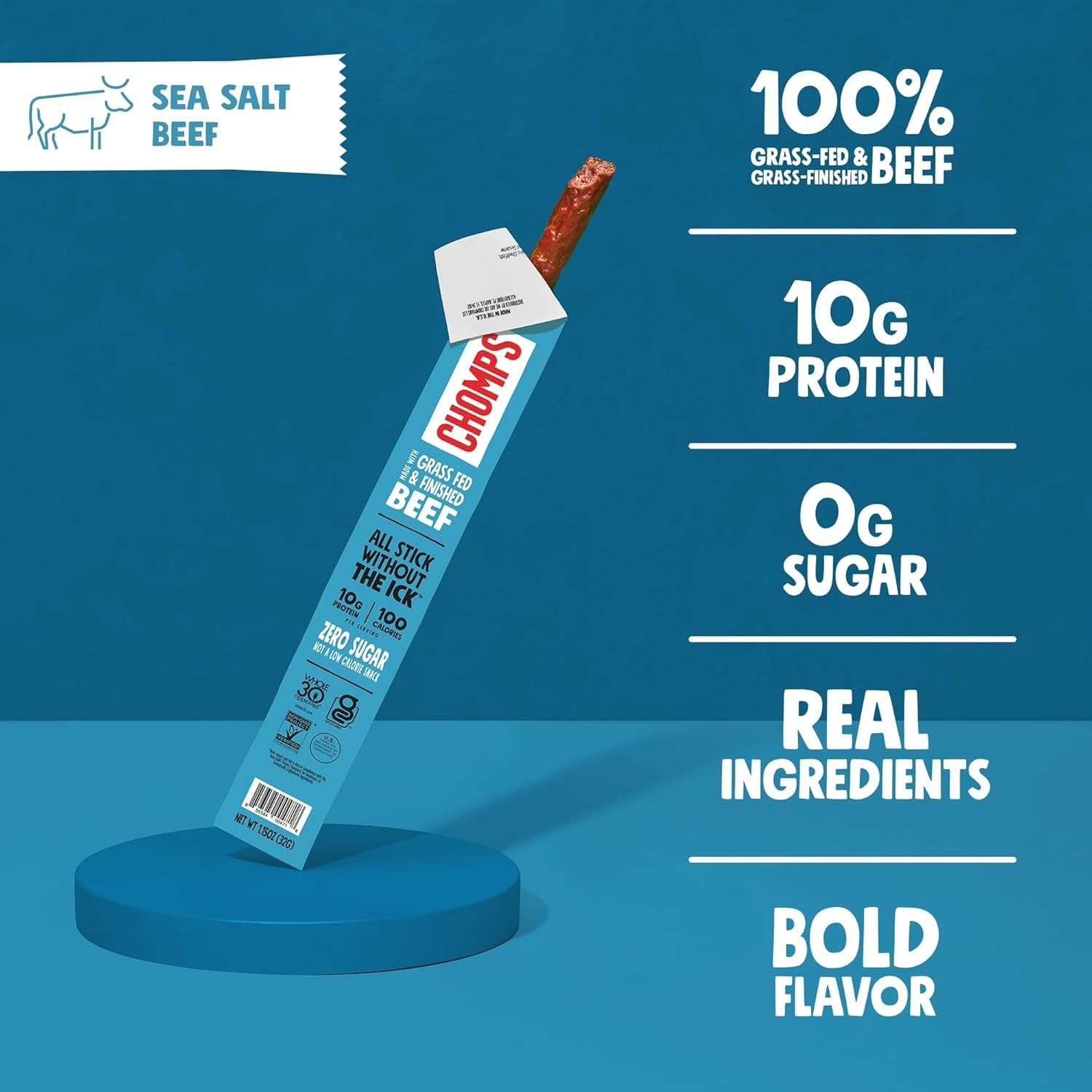 Nourishing Sea Salt Beef Jerky Sticks, Gluten Free & Low Carb, 1.15 Oz Each