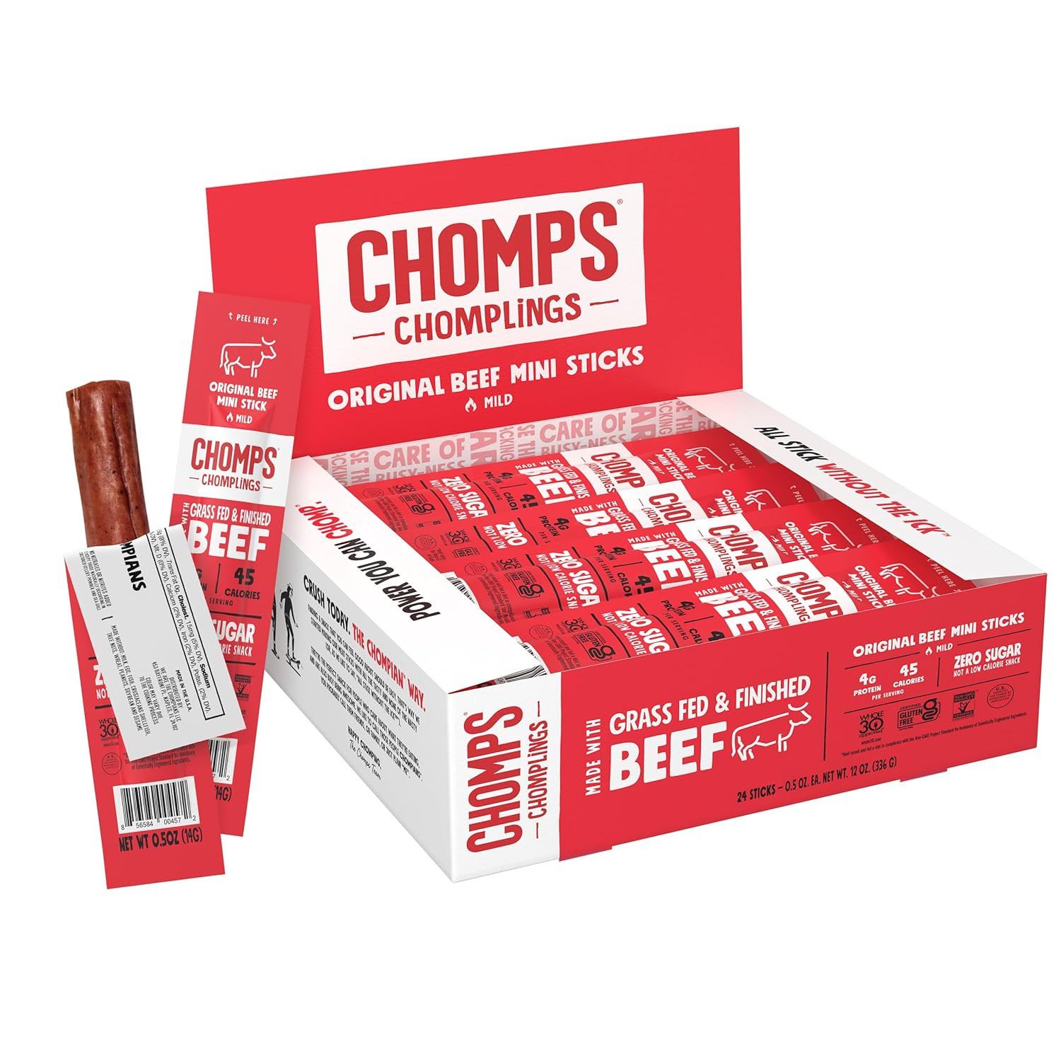 Snack Size Grass-Fed and Finished Original Beef Jerky Snack Sticks 0.5Oz 24-P…
