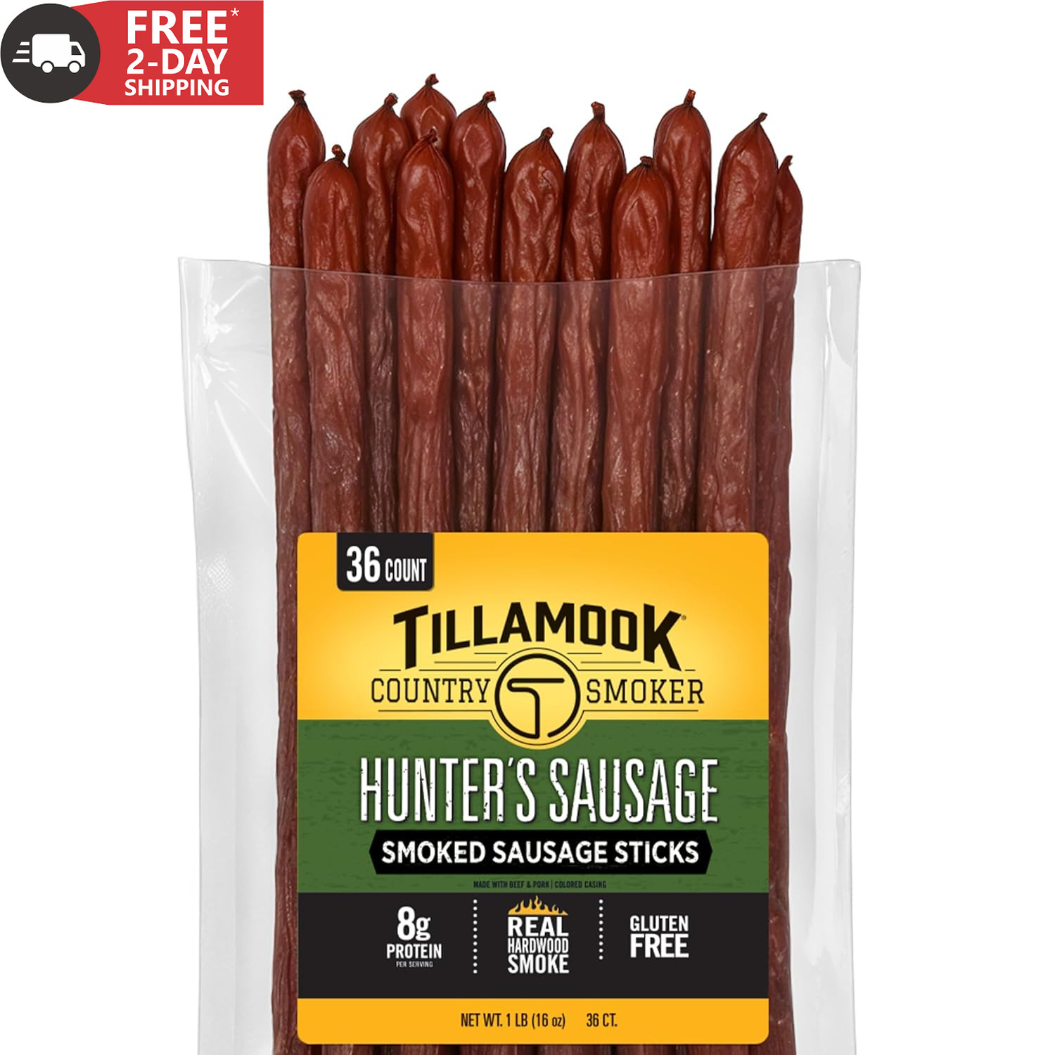 Tillamook Country Smoker Hunter’S Sausage Smoked Sausage, 16 Oz, 36 Ct, Bulk Pac
