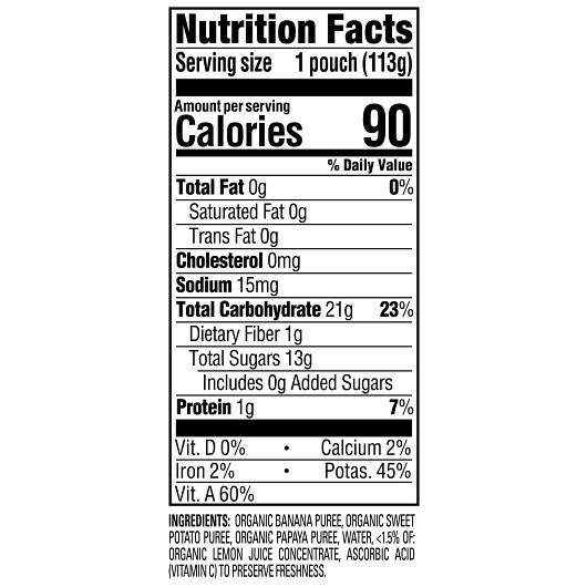 Happy Baby Organic Bananas Sweet Potatoes & Yellow Papayas Pouch, 4 Ounce, 8