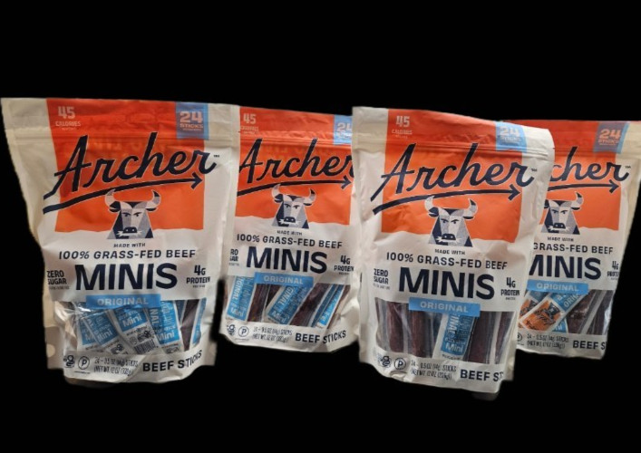 4 Country Archer Original Mini Beef Sticks (24 Pack each) Grass Fed.