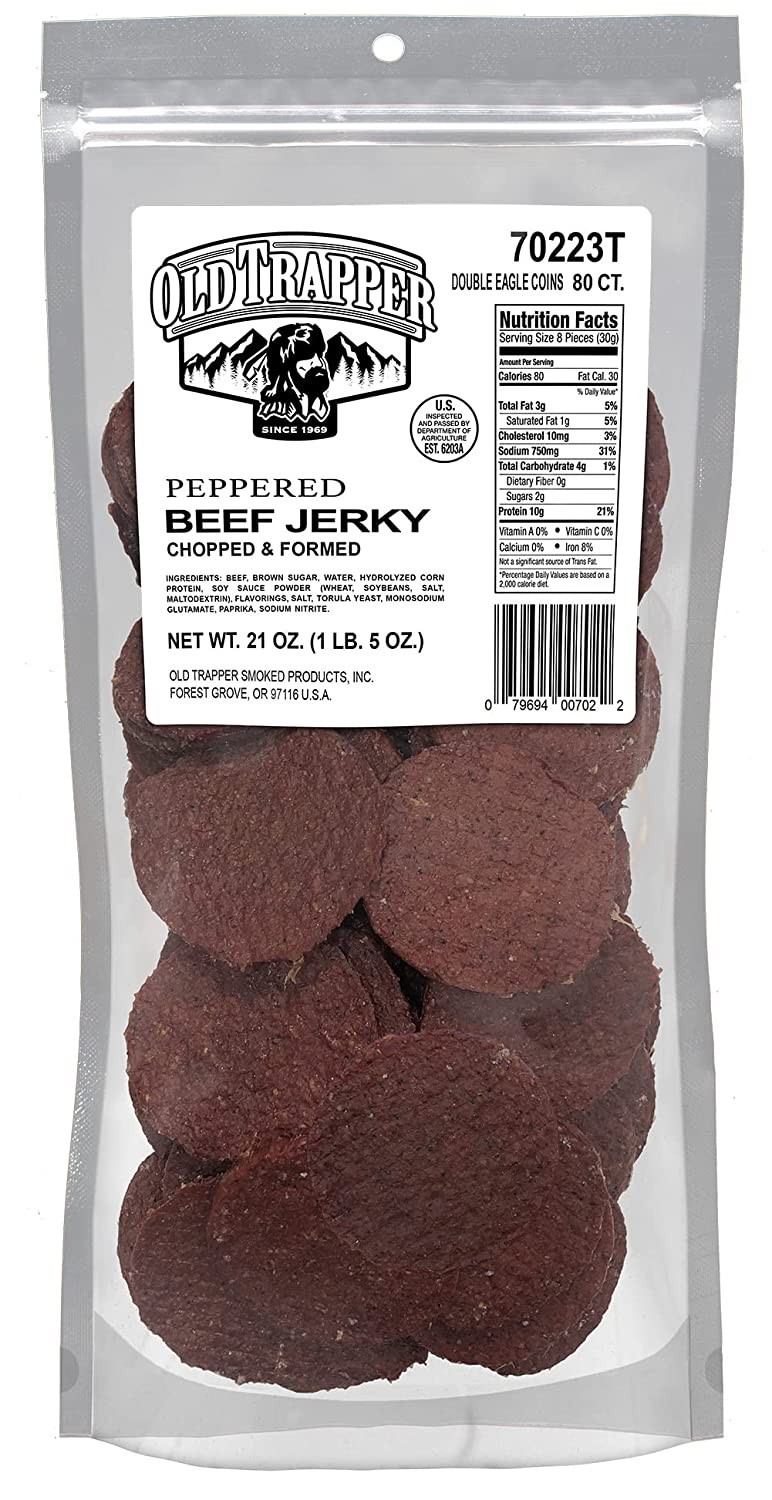 Old Trapper BEEF JERKY ROUNDS 80 ct pepper REFILL 1.3 Pounds Double Eagle