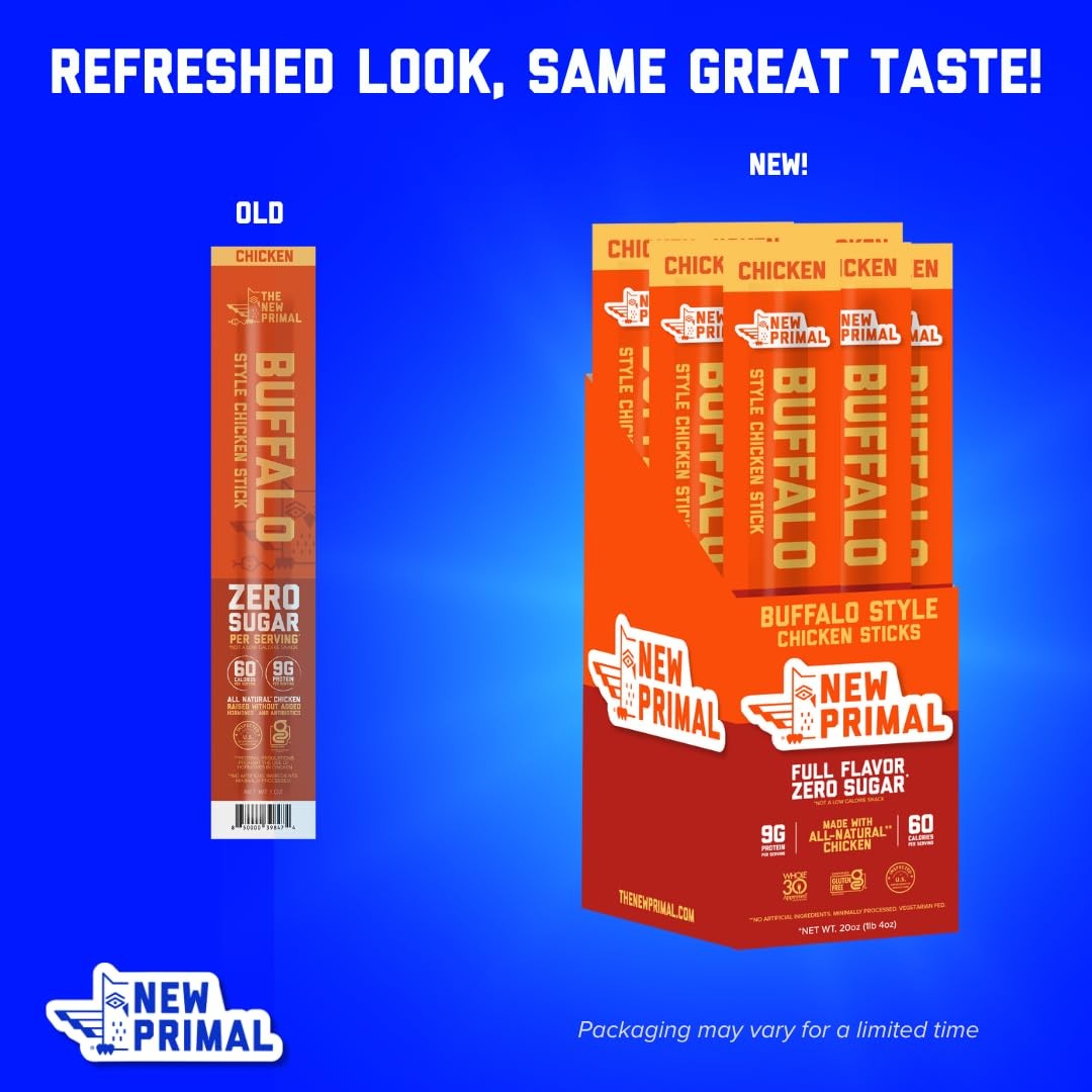 New Primal Buffalo Chicken Sticks, Keto, Gluten Free 1 Ounce (Pack of 20)