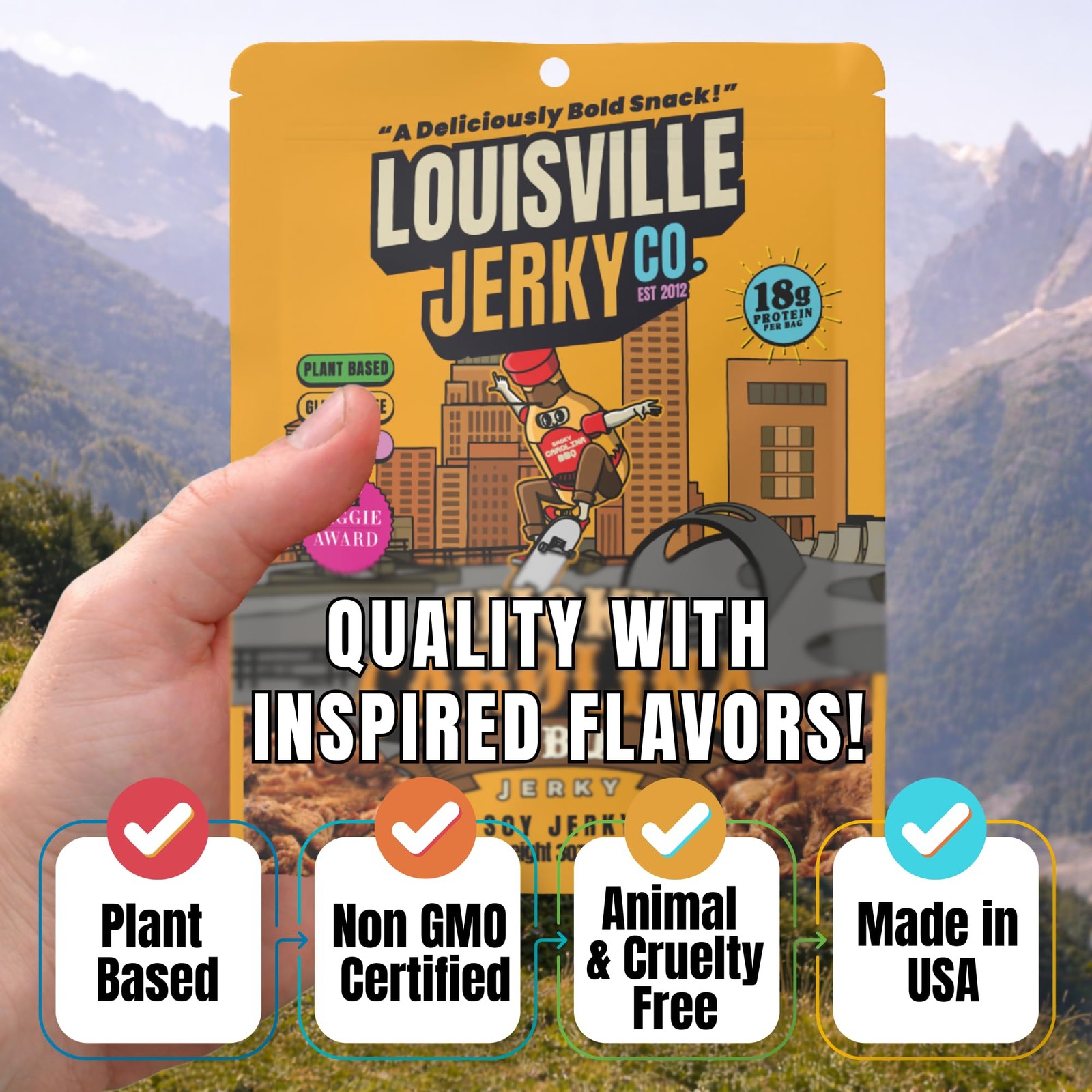 Louisville Jerky Co. Sweet & Smoky Carolina Mustard BBQ Vegan Jerky, Plant Ba…