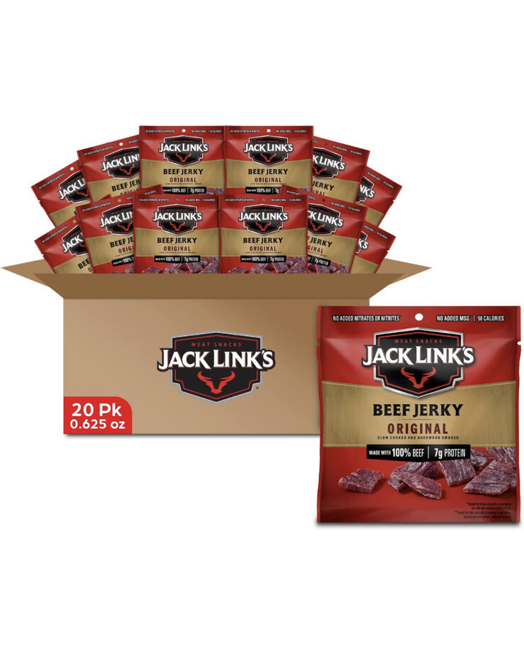 Jack Link’S Beef Jerky Original Multipack Bags 7G Protein 0.625 Oz (Pack of 20)