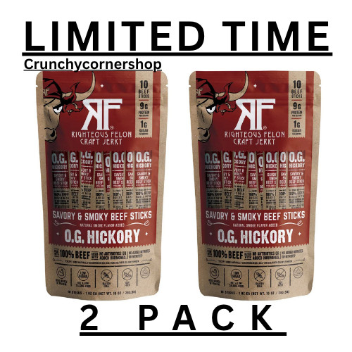 2 Pack Righteous Felon Craft Jerky Hickory Beef Sticks, 1 oz., 10 pk. LIMITED!!!
