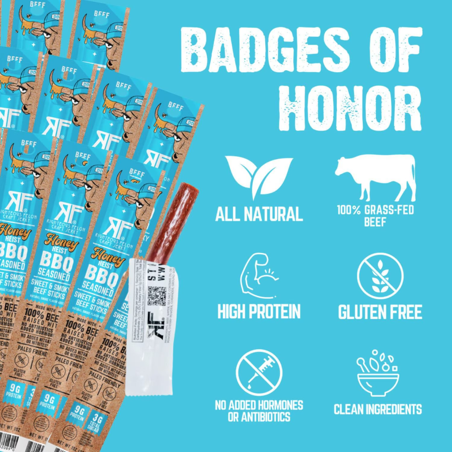 Righteous Felon BBQ Seasoned Grass-Fed Beef Sticks, 10 oz. FREE SHIPPING!!!