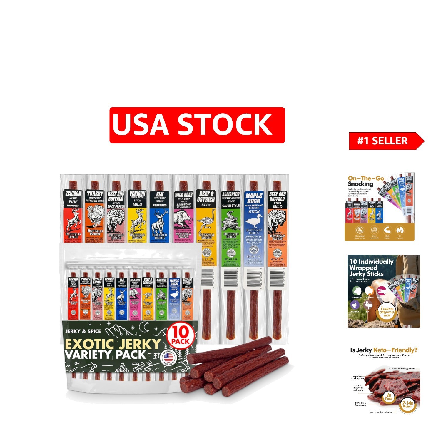 Exotic Jerky Sticks Variety Pack: 10 Unique Flavors, Perfect for Gifting!