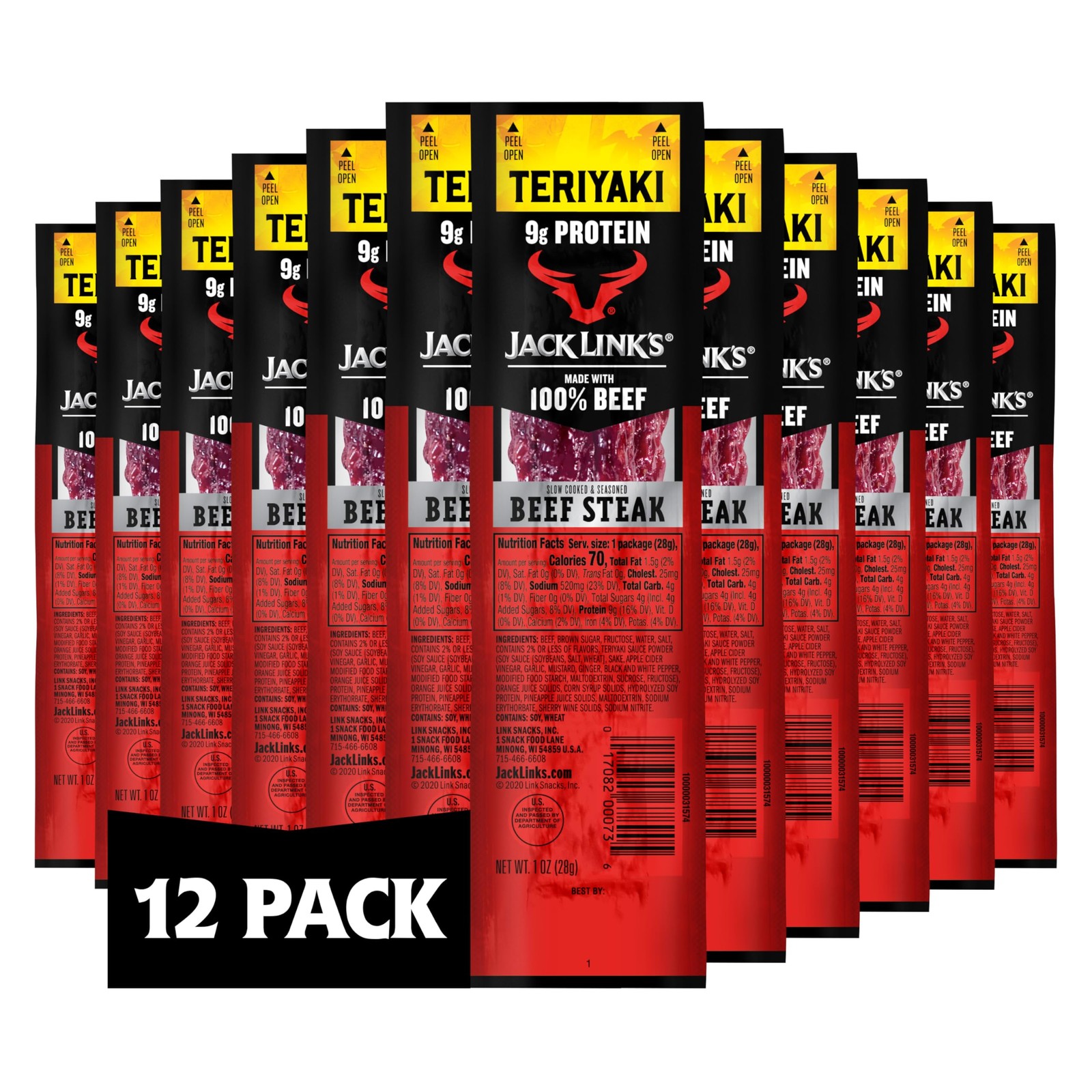 Jack Links Beef Steak, Teriyaki – Protein Snacks, Meat Snack with 9g of