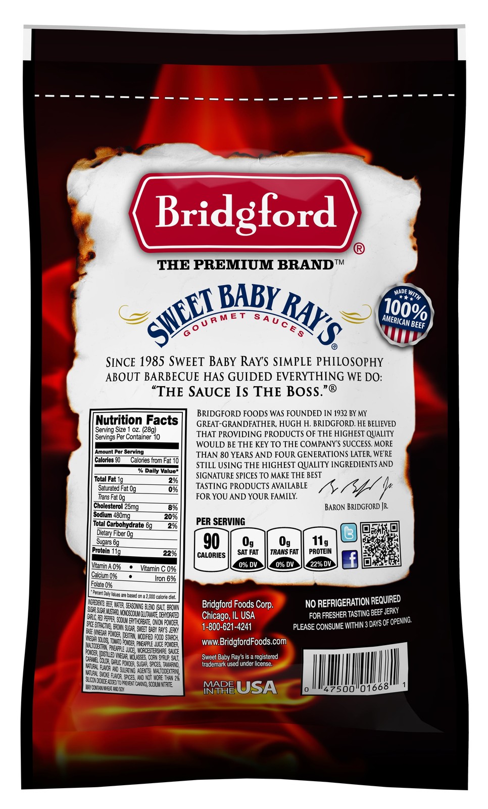100% Beef Sweet Baby Ray’s Original Beef Jerky 10oz Resealable Bag