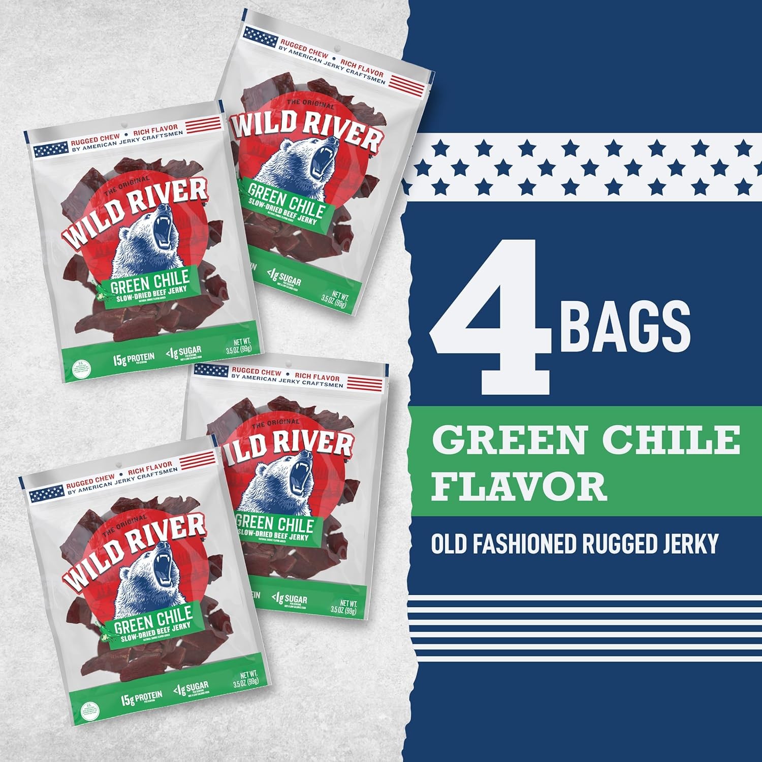 Green Chile Beef Jerky, Old Fashioned 100% Beef Jerky, Gluten Free, Deliciously