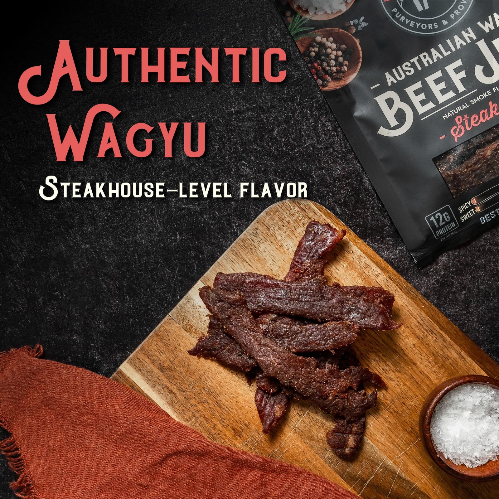 3 BAG VARITY SAMPLER COMBO LOT AUSTRALIAN WAGYU BEEF JERKY STEAK SPICY HOT 3 PK