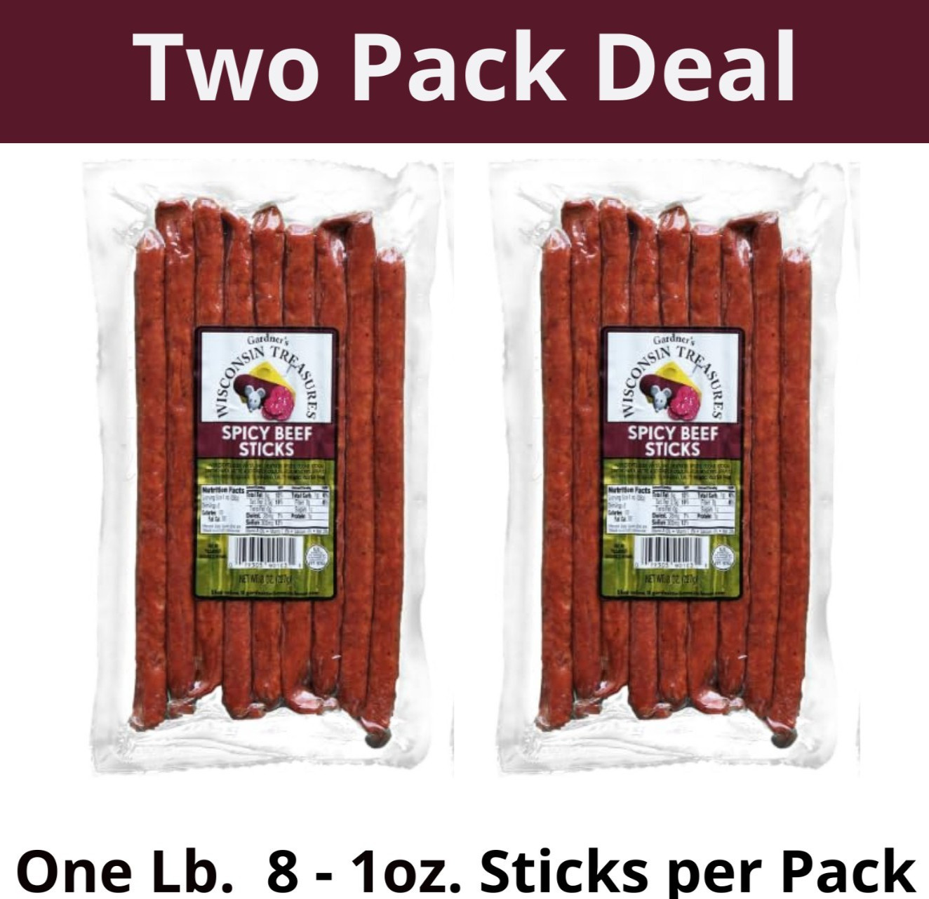 BEST FLAVOR – ONE POUND BIG SPICY HOT All Beef Meat Snack Sticks Two 8 oz. packs