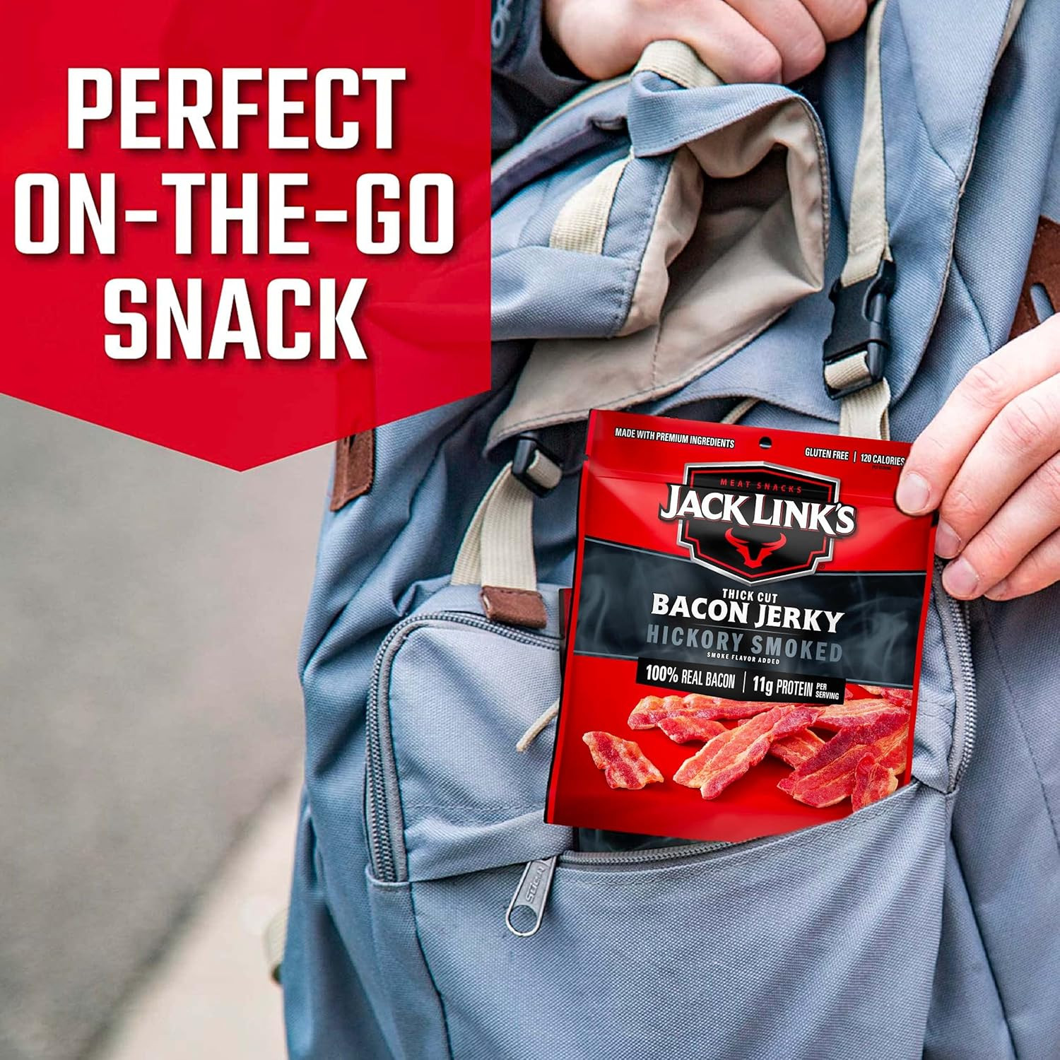 Bacon Jerky, Hickory Smoked – Flavorful Ready to Eat Meat Snack with 11G of Prot