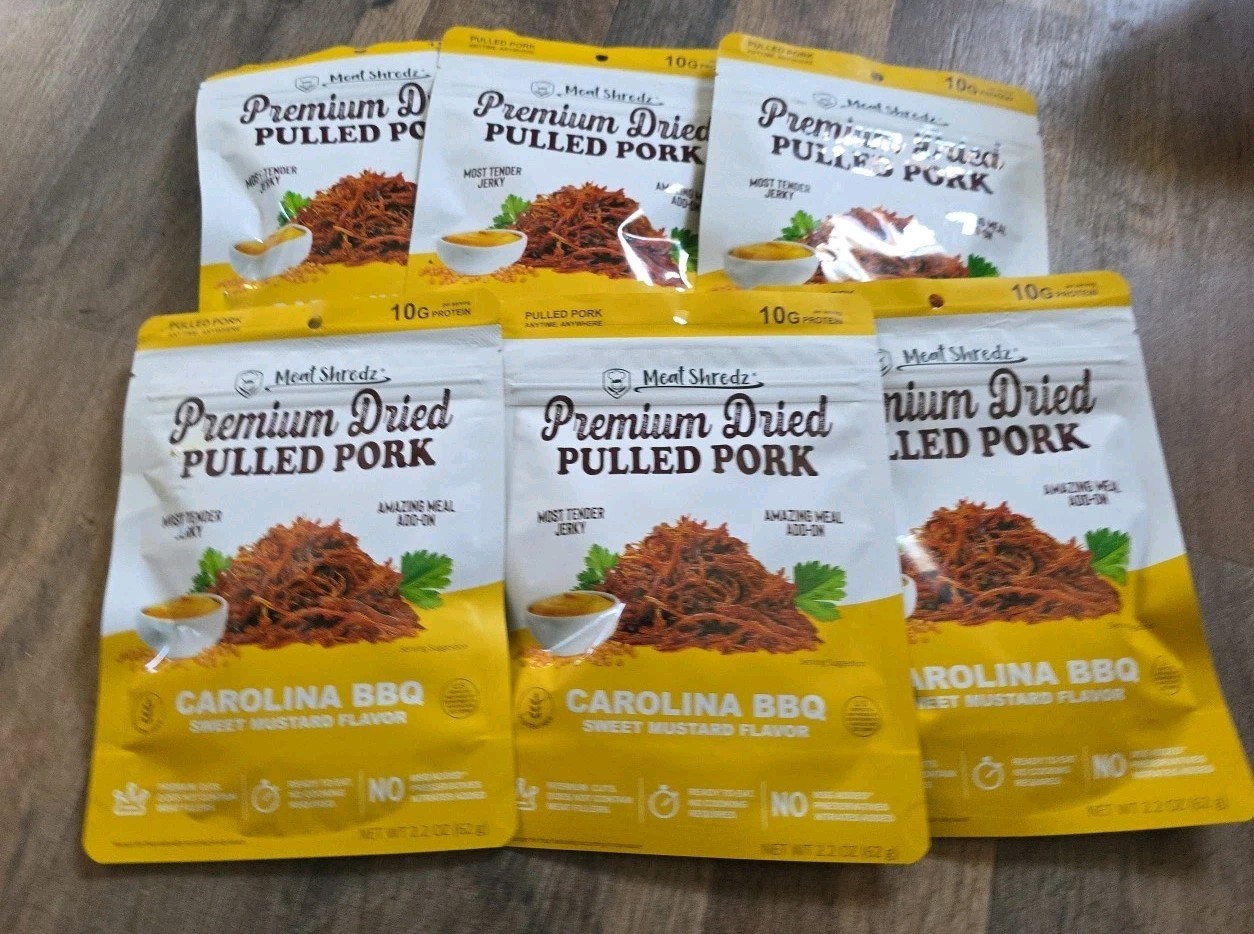 6 pack Meat Shredz Sweet Mustard Carolina BBQ Pulled Pork Dried High-Protein