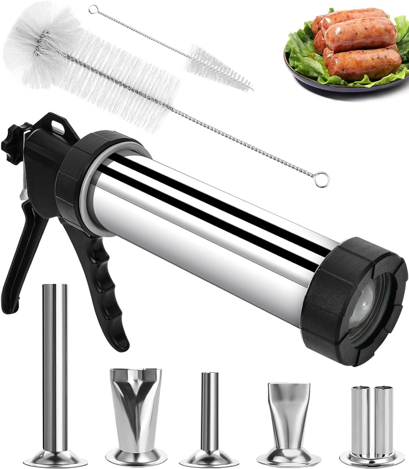 Jerky Gun for Ground Meat, 1.5LB Beef Jerky Gun Kit with 5 Stainless Steel Nozzl