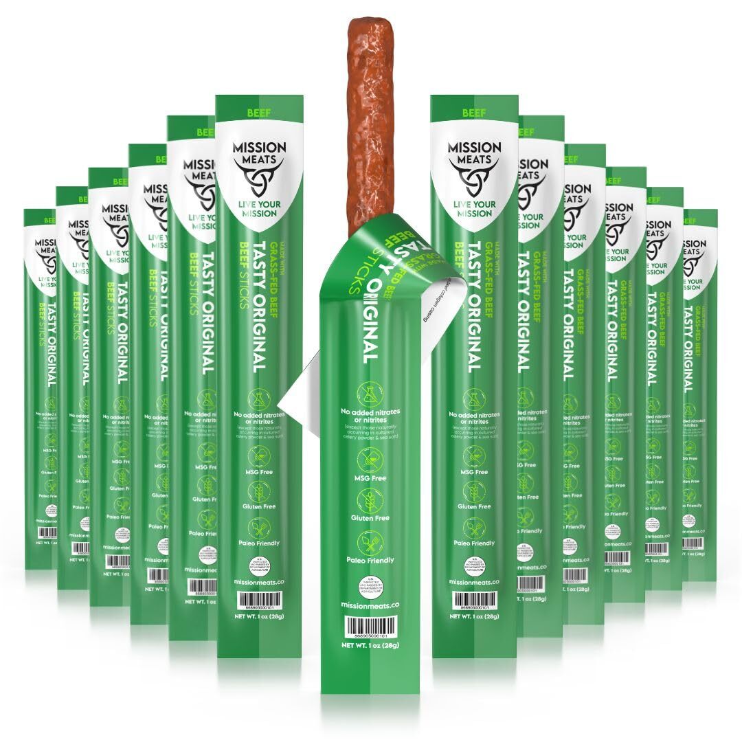 Mission Meats Grass Fed Beef Sticks – Sugar Free Beef Sticks, Gluten Free, Wh…