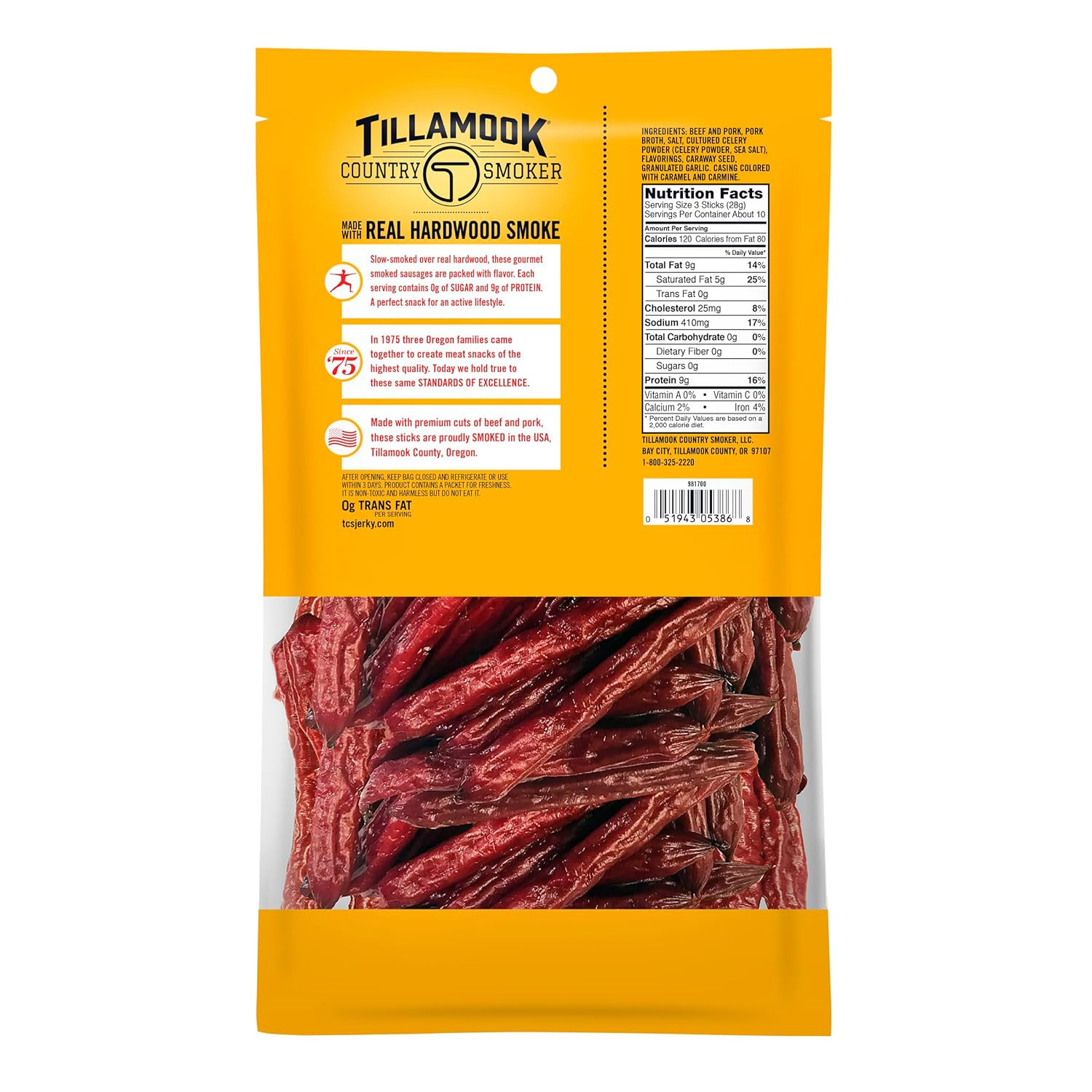 Tillamook Country Smoker Keto Friendly Zero Sugar Smoked Sausages, Original, 10