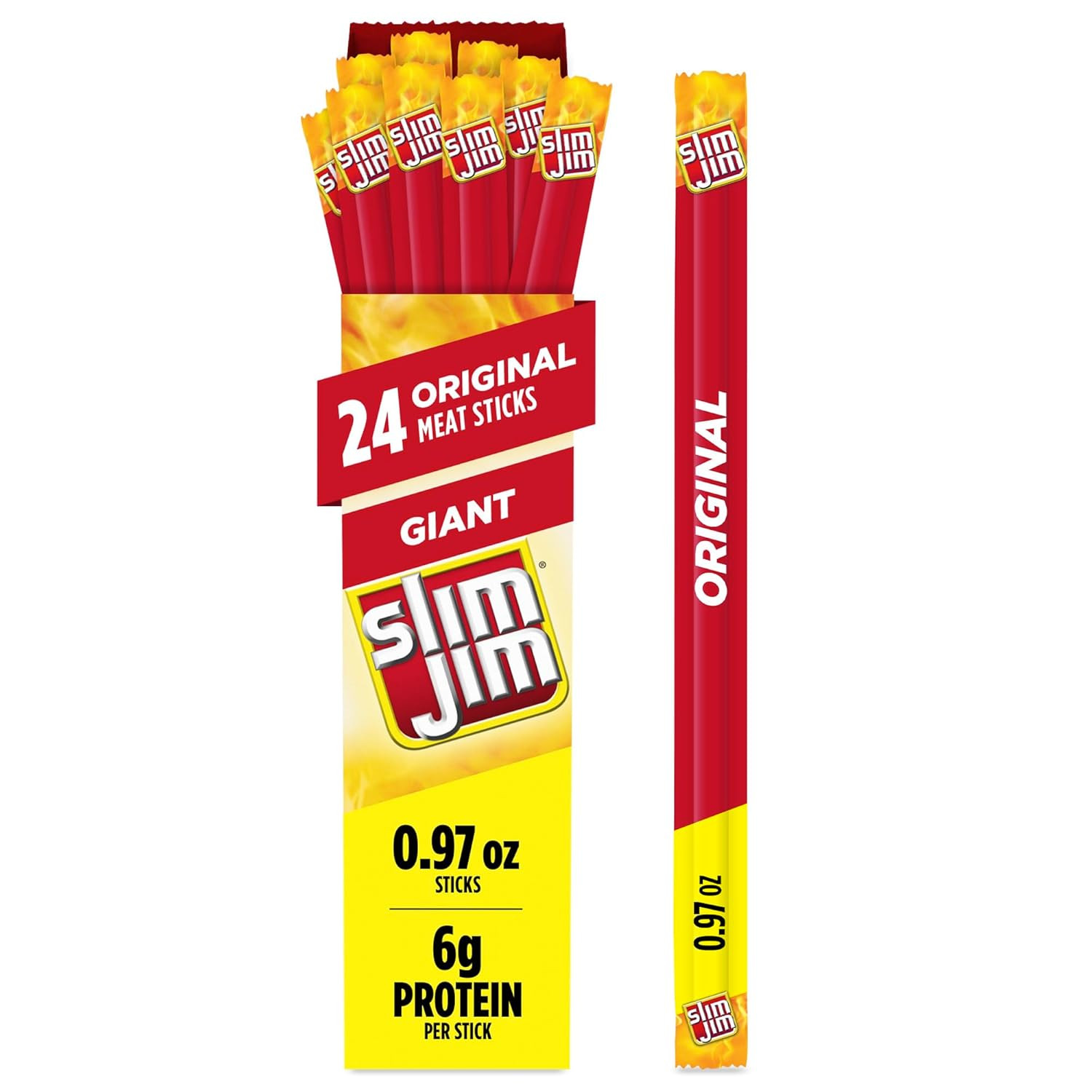 Giant Smoked Meat Sticks, Original Flavor, 6G Protein per Stick, 0.97 Oz. (24…