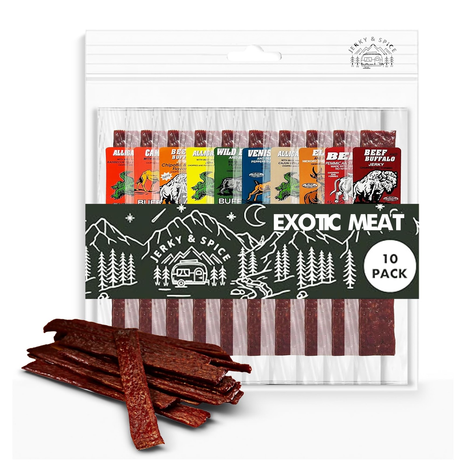 JerkynSpice Exotic Jerky Variety Pack 10 Count | Beef Jerky Gifts for Men | A…