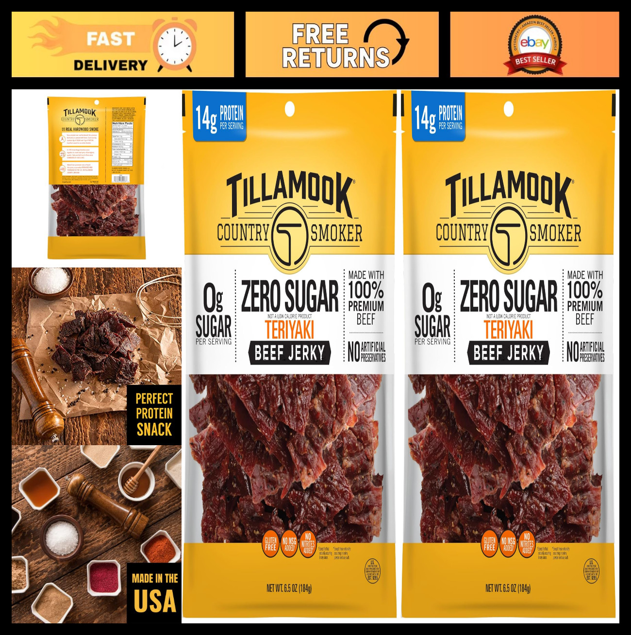 Keto Friendly Teriyaki Beef Jerky, Zero Sugar, 6.5 oz (2 Pack) – Low Carb Snack