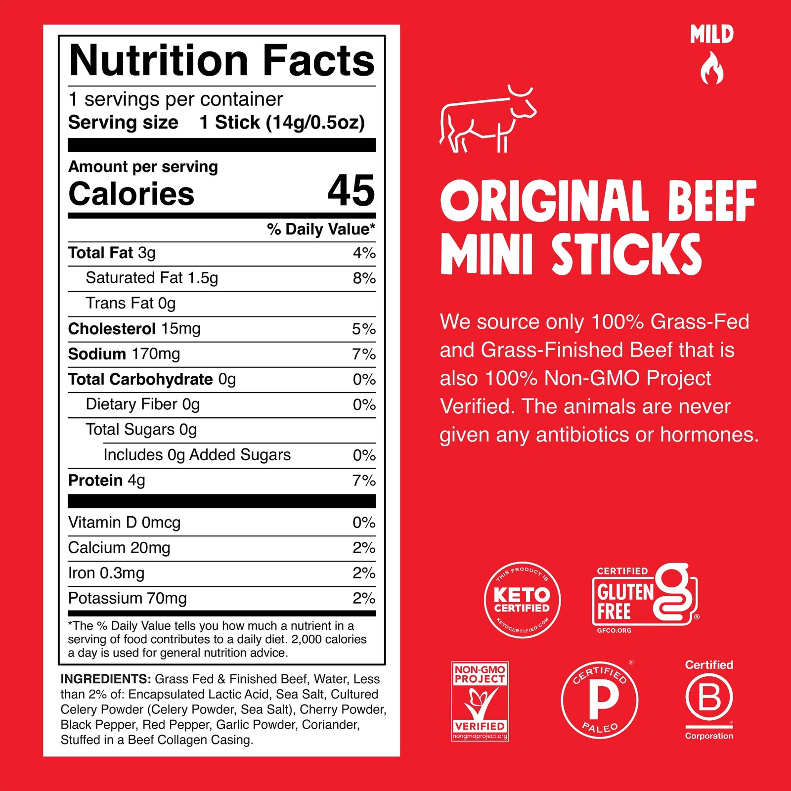 Snack Size Grass-Fed Original Beef Jerky Snack Sticks 0.5oz 24-Pack – Keto, P…