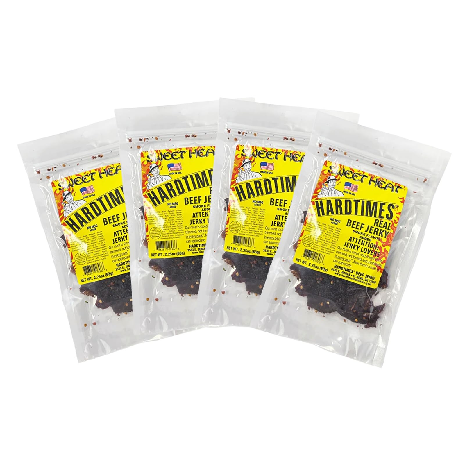 Hardtimes Handcrafted Beef Jerky Sweet Heat Flavor 4 Pack of 2.25 oz Bags