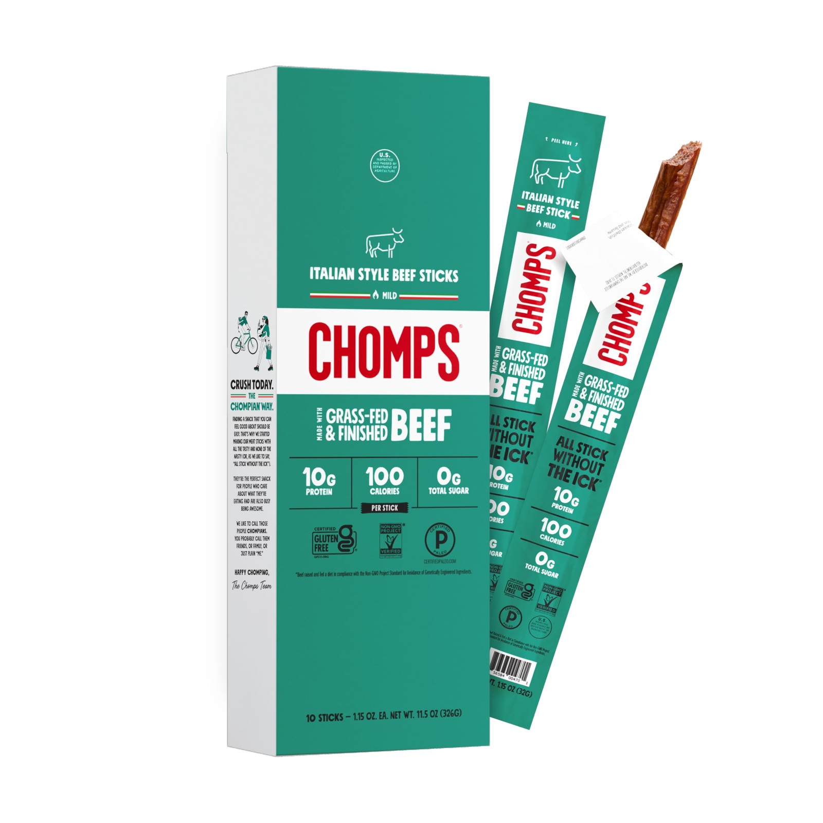 CHOMPS Grass Fed Beef Jerky Meat Snack Sticks, AIP Diet Compliant, Keto, Pale…