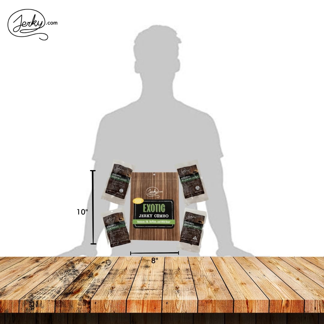 Jerky.com Exotic Jerky Variety Pack | 4pc Wild Game Snacks Sampler with Venis…