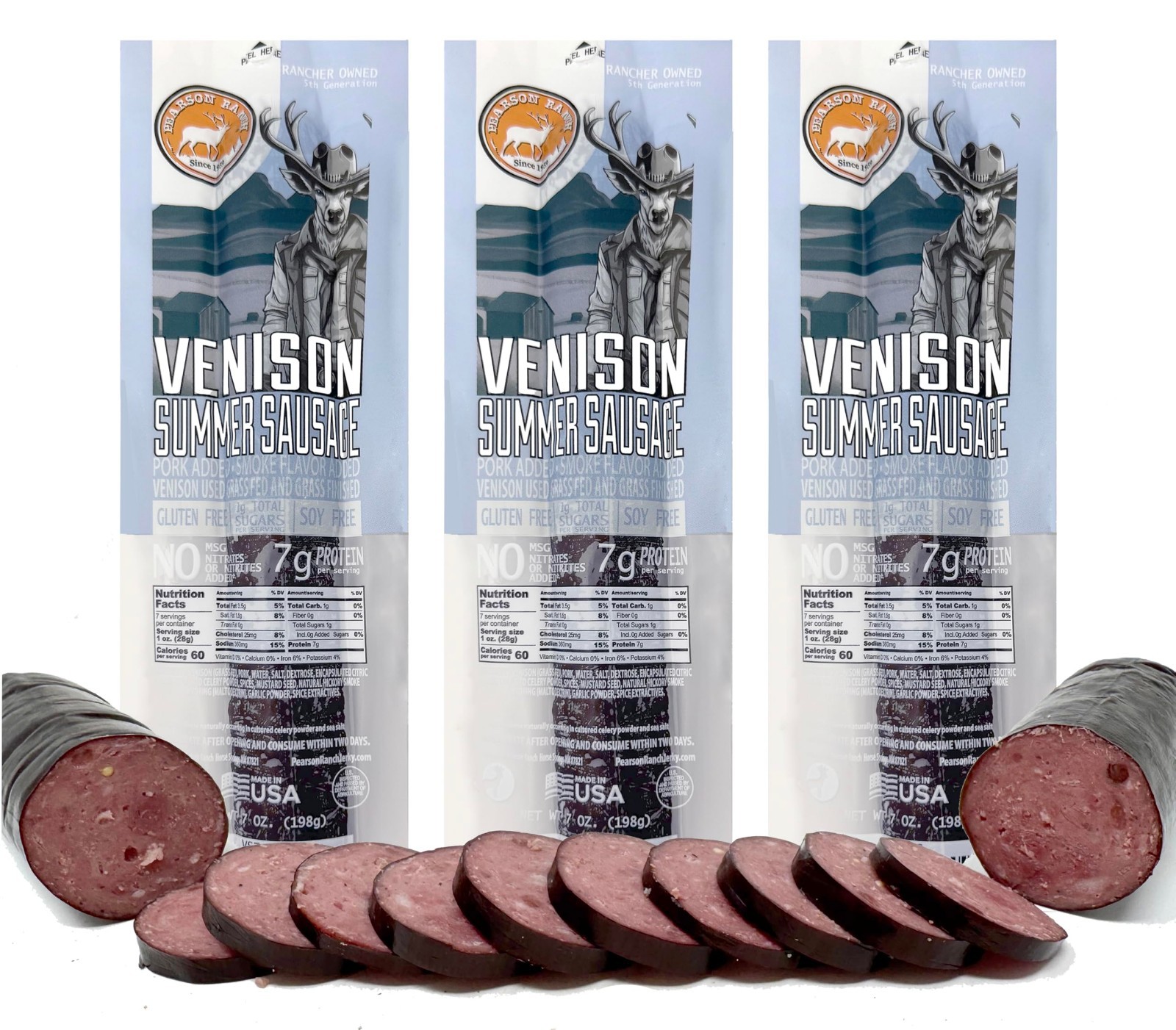 Grass-Fed Venison Summer Sausage – Low-Carb, Gluten-Free, No MSG – 3 Pack