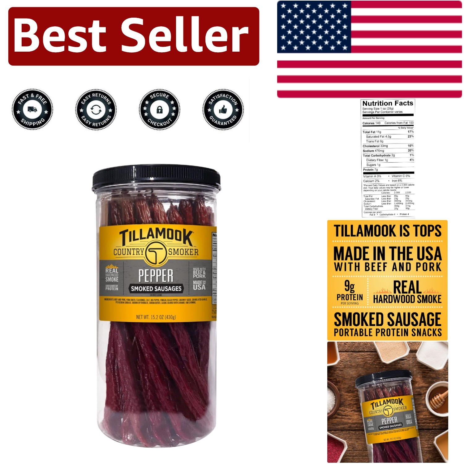 Authentic Hardwood Smoked Pepper Sausages – 15.2 oz Jar with 20 Flavorful Sticks