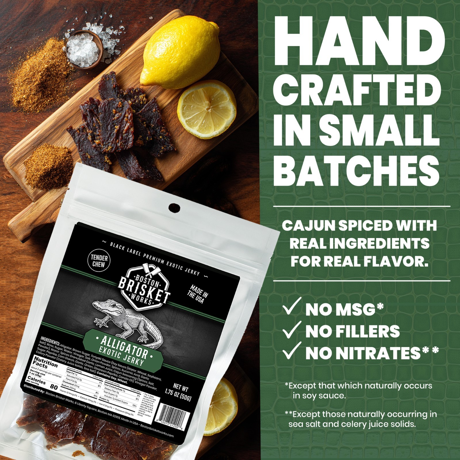 ALLIGATOR JERKY – Exotic Wild Game Snack – Made in the USA – Fast Shipping!