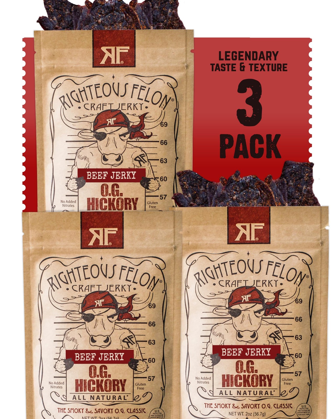 Righteous Felon Beef Jerky OG Hickory Flavor AllNatural Jerky Locally Sour…