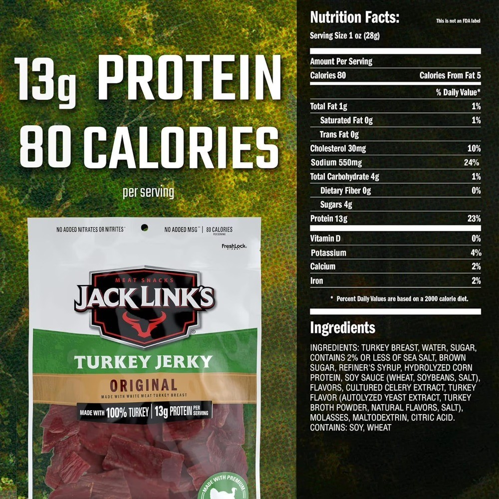 Jack Link’s Turkey Jerky, Original, Made with 100% Turkey, 13g of Protein per