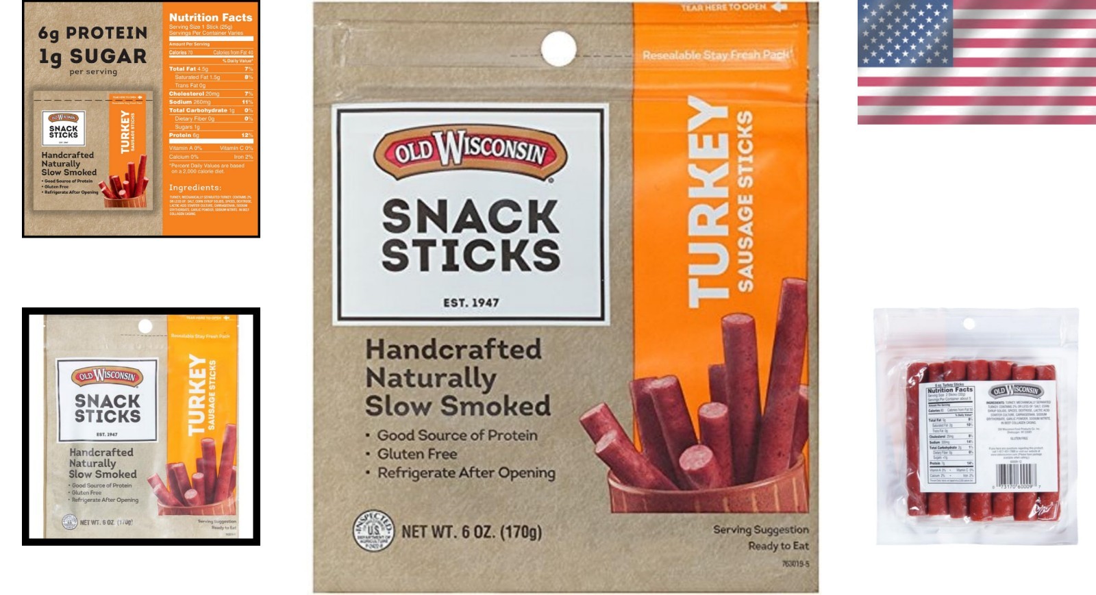 Naturally Smoked Turkey Snack Sticks – Ready to Eat, 6 oz Resealable Pack