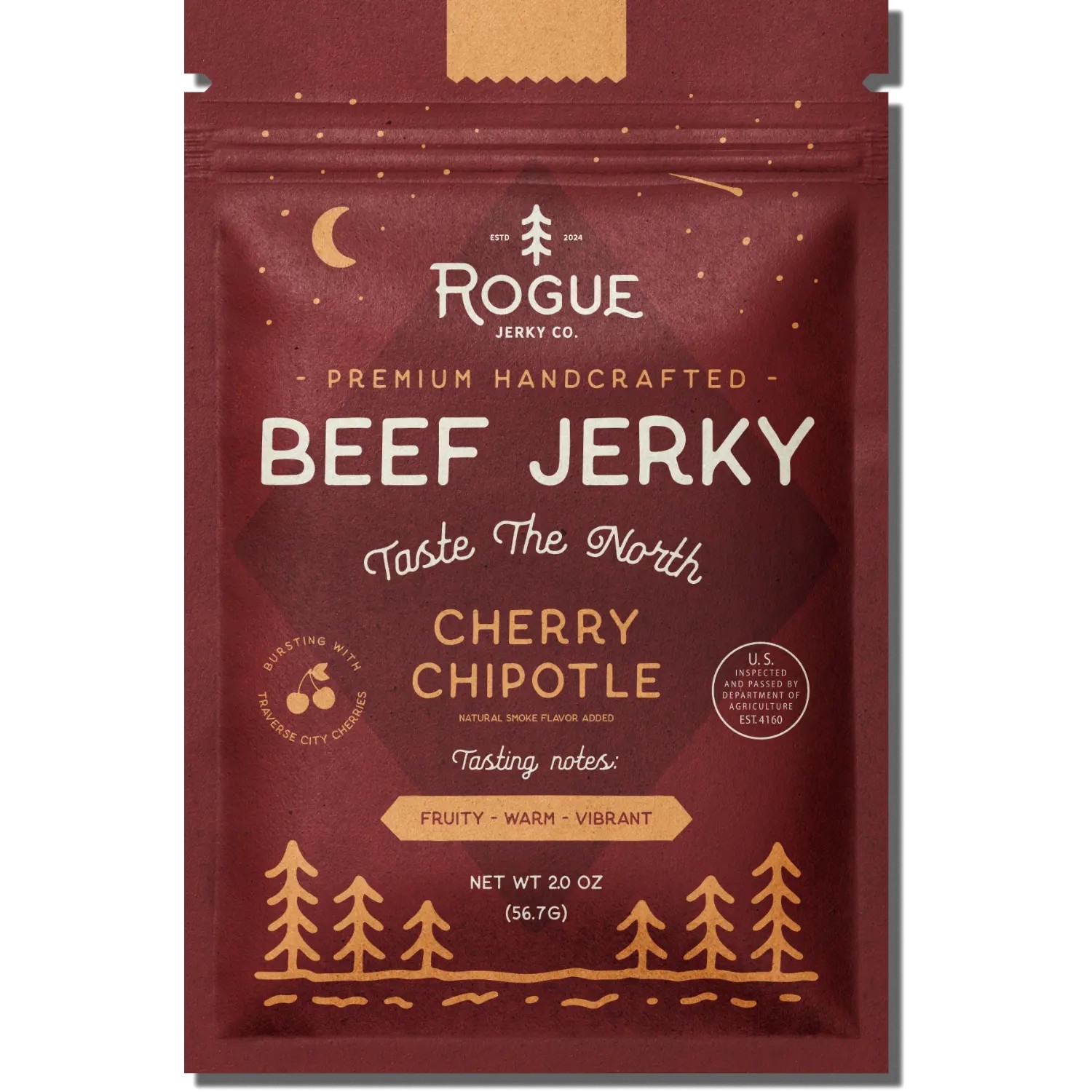 Rogue Jerky – Cherry Chipotle Beef Jerky – One 2.0 oz. Bag