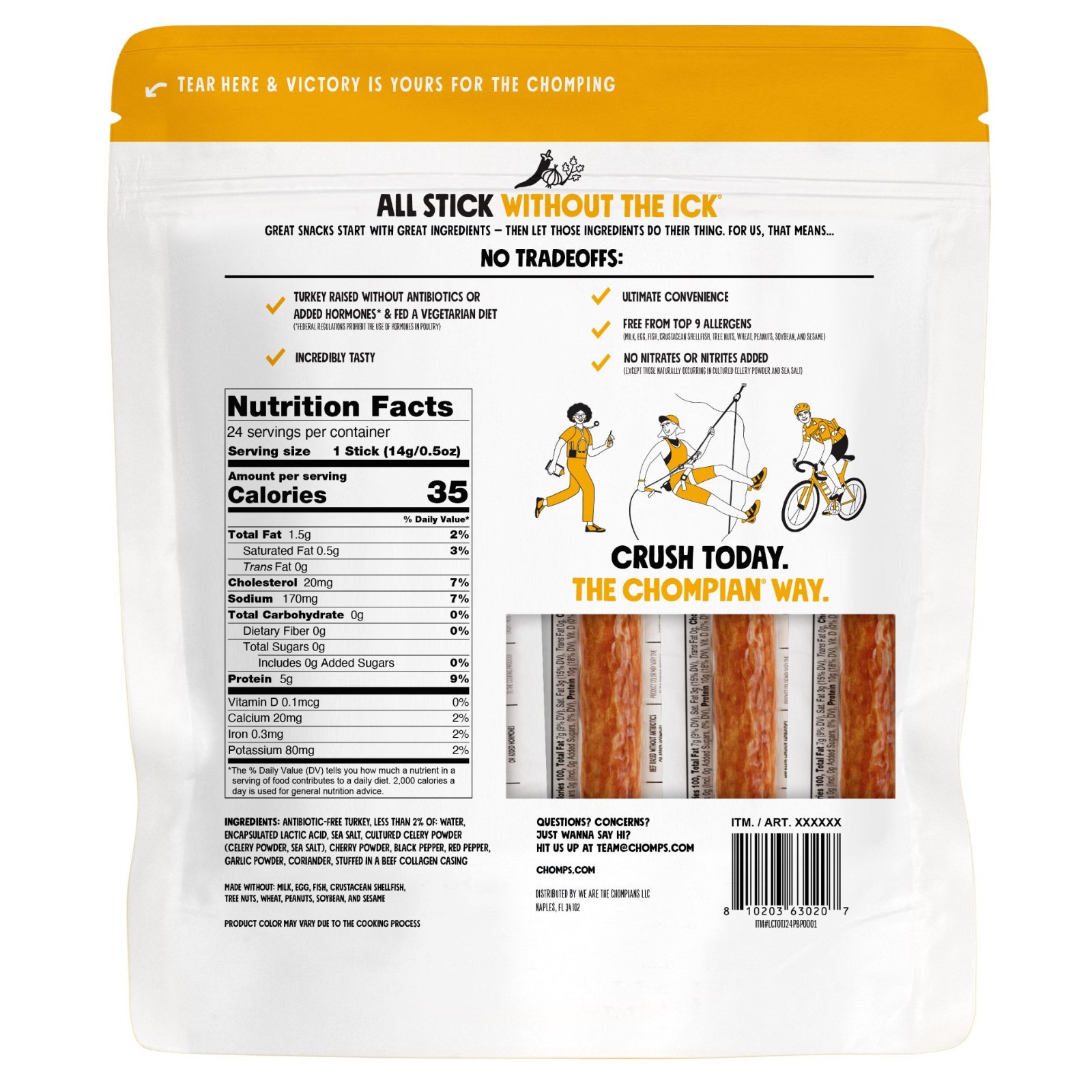 Chomps Chomplings Original Turkey Mini Sticks, 0.5 oz, 24-count