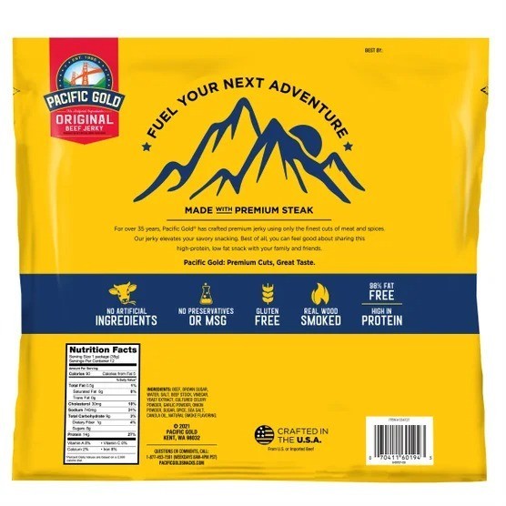 NEW Pacific Gold Teriyaki & Original Beef Jerky 1.25oz bags (12 Pack) FREE SHIP